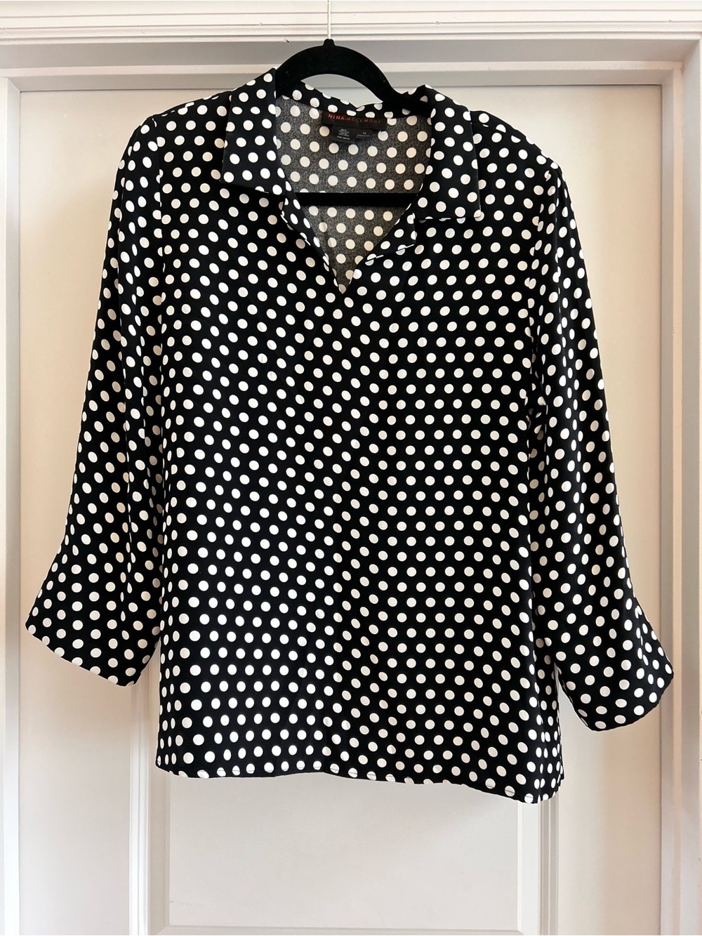 Nina McLemore Women's  4ply silk pullover Polka dot blouse  Sz 14